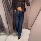 Blue High Waist Wide Leg Jeans for Women
