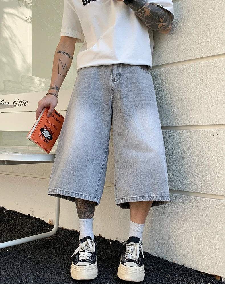 Men's Vintage High Waist Wide Leg Denim Jeans for Casual Wear