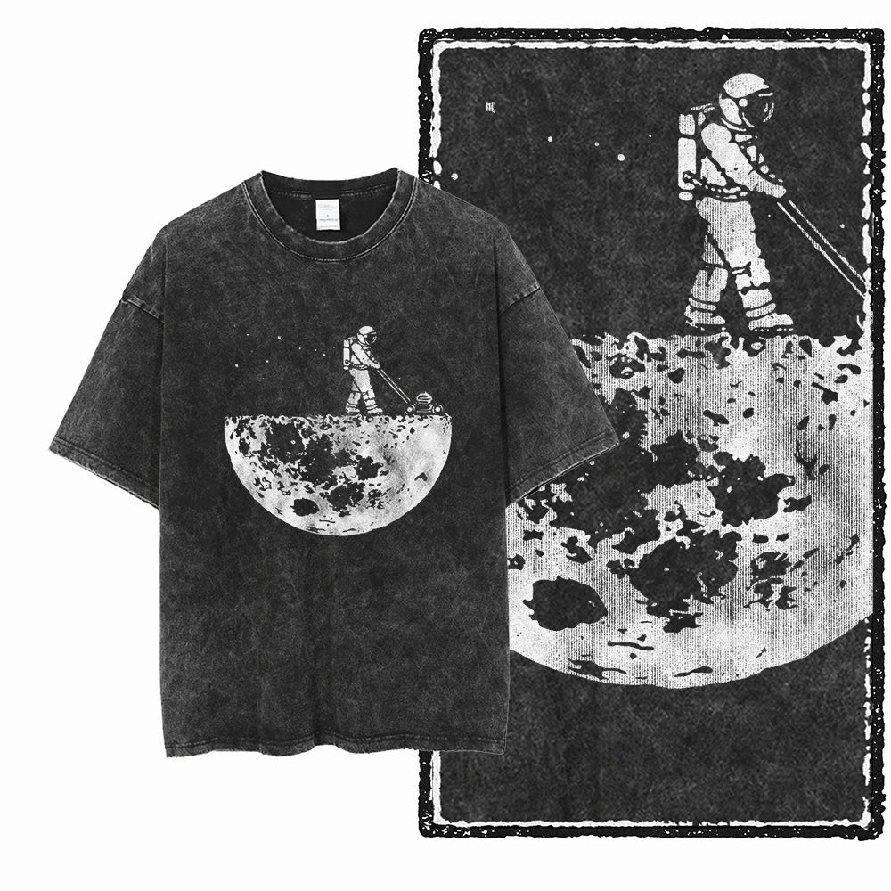 Printed Cotton Acid Washed Astronaut T-Shirt for Men