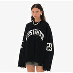 Oversized Letter Jacquard Knit Pullover for Women