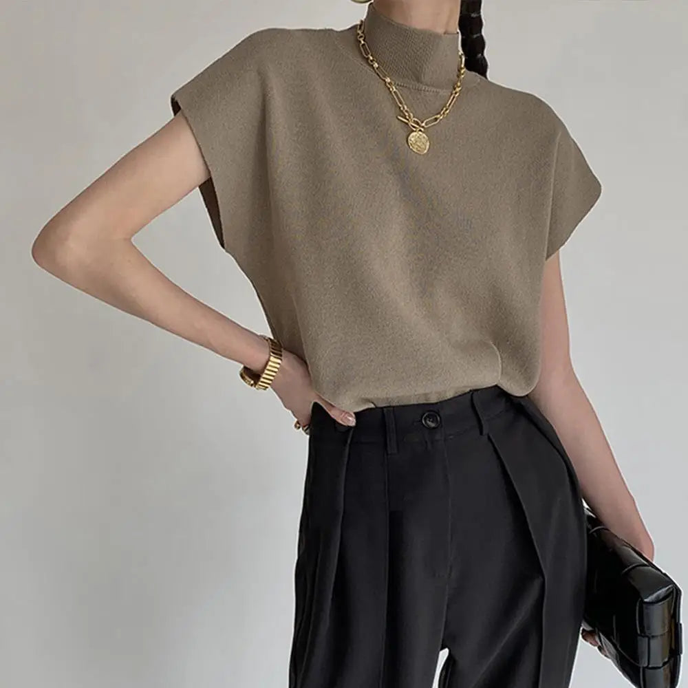 Knitted Women's Short Sleeve Vest Sweater Blouse