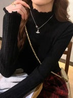 Women's Ruffled Pullover Sweater - Autumn Knitted Top