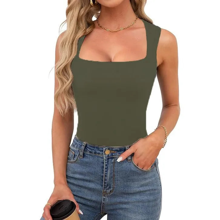Slimming Square Neck Sleeveless T-Shirt for Women