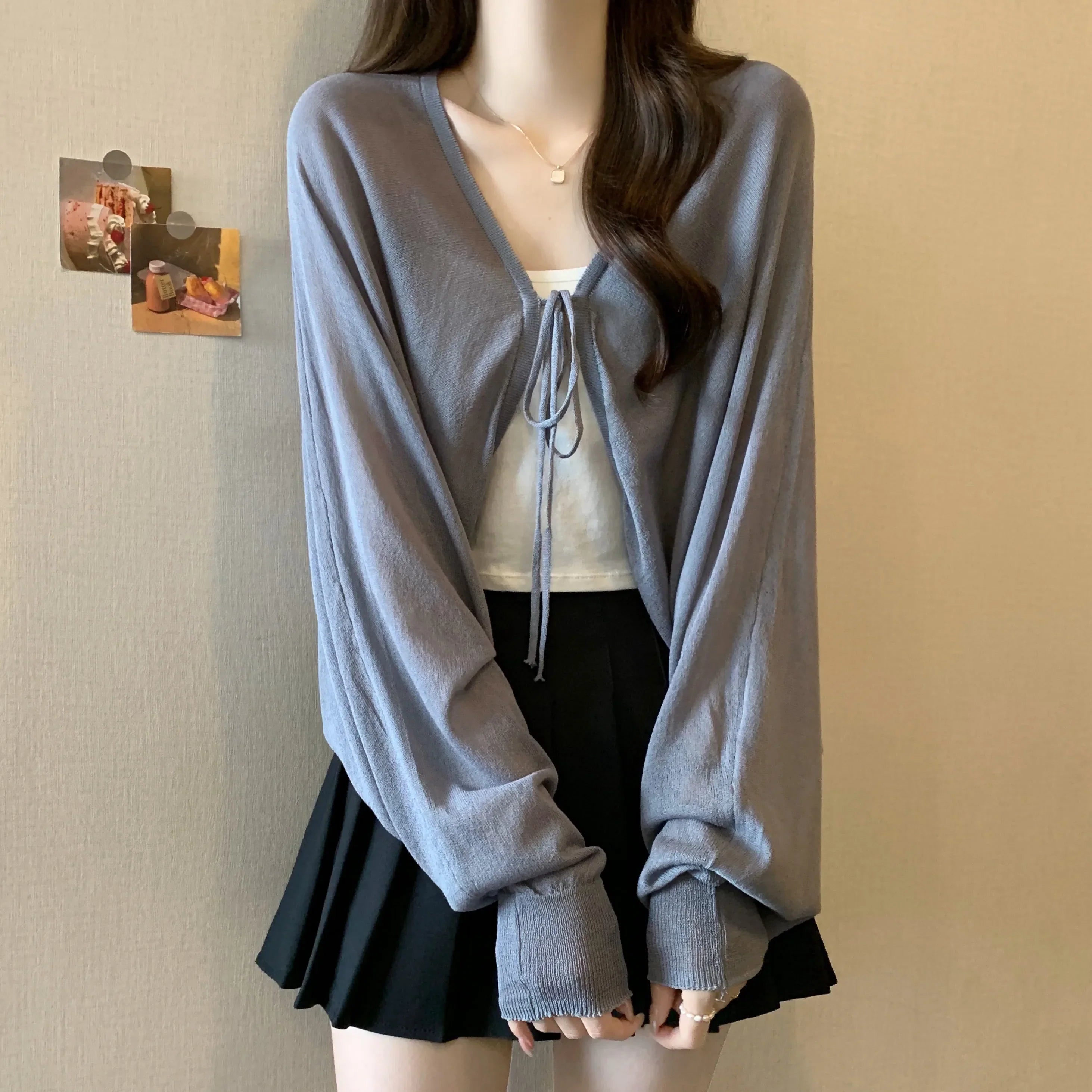 Black Ice Silk Summer Cardigan for Women - Large Size
