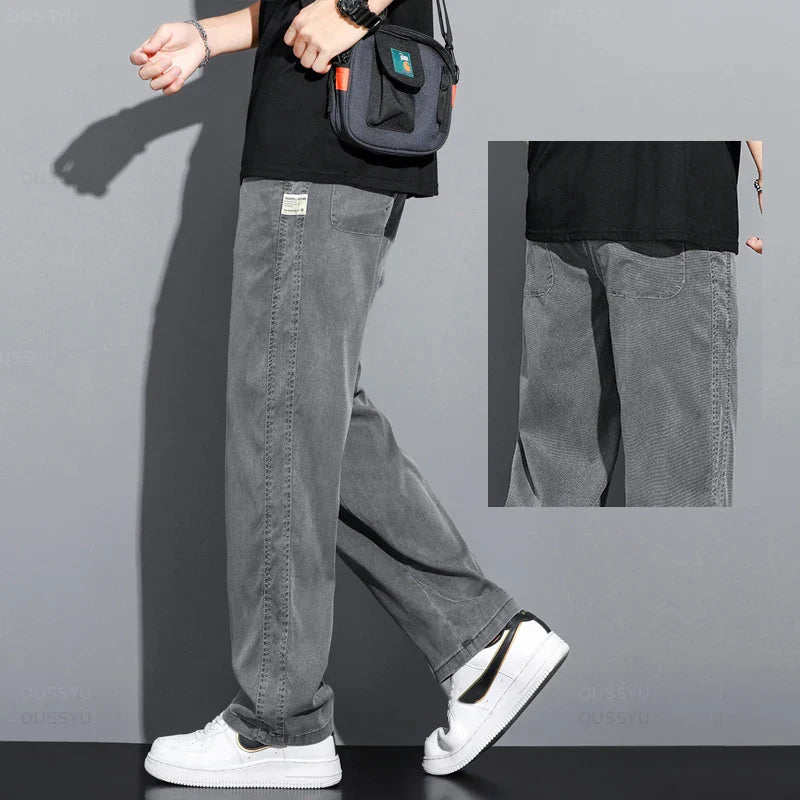 Men's Summer Loose Lyocell Jeans with Drawstring Waist