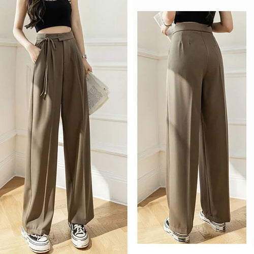 Chic High Waisted Lace Up Straight Leg Pants for Women