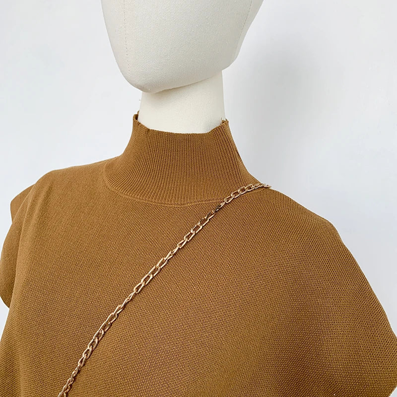 Mock Neck Solid Knit Vest for Office Ladies