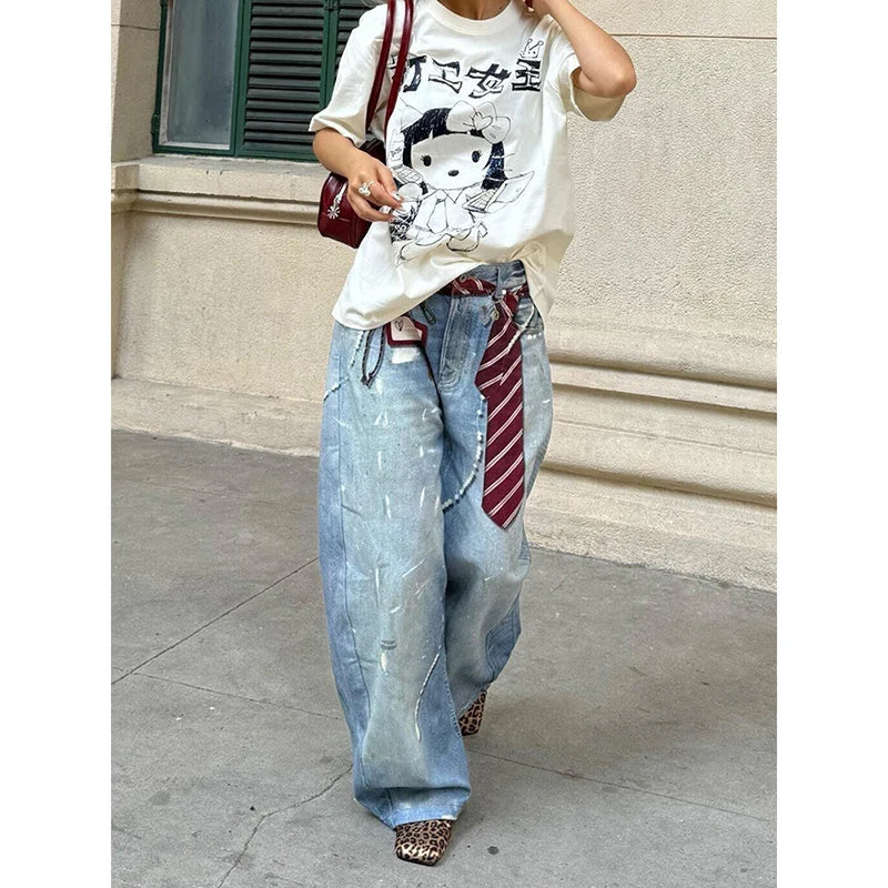 ZHIZOU Blue Baggy Jeans for Women - Vintage Y2K Style