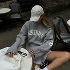 Oversized Letter Jacquard Knit Pullover for Women