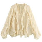 Elegant Women's V-neck Chiffon Blouse with Ruffles