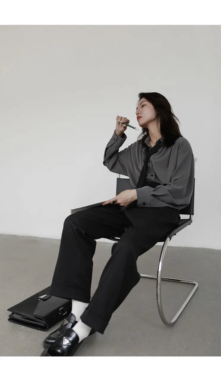 Korean Oversized Blouse with Detachable Tie for Women