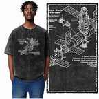 Printed Cotton Acid Washed Astronaut T-Shirt for Men