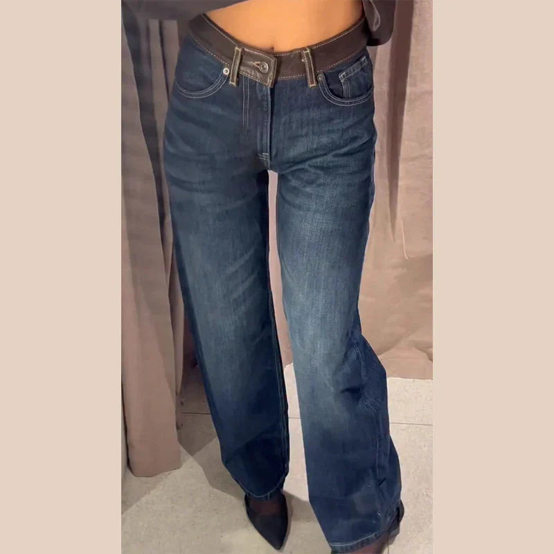 Blue High Waist Wide Leg Jeans for Women