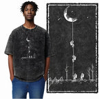 Printed Cotton Acid Washed Astronaut T-Shirt for Men