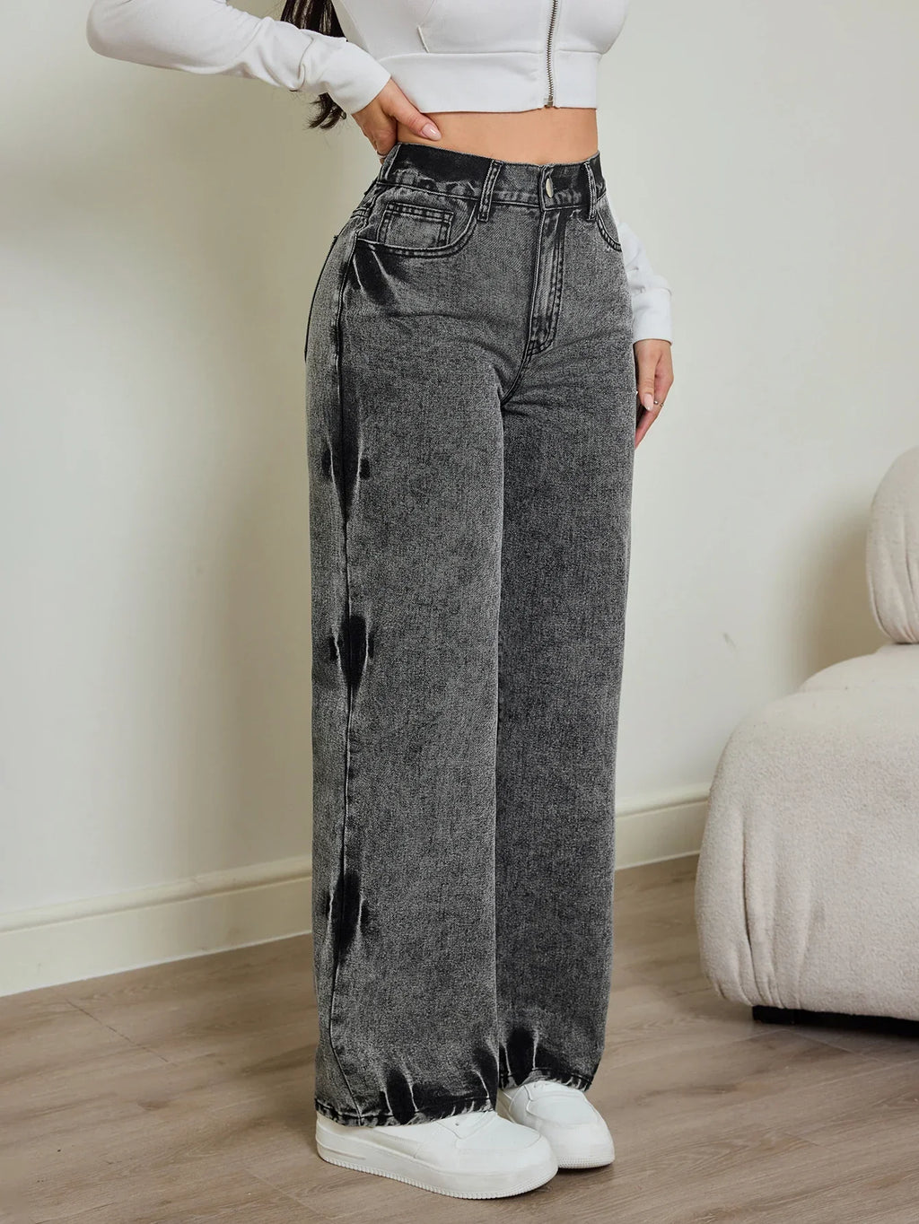 High Waist Tie-Dye Straight Jeans for Women