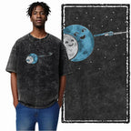 Printed Cotton Acid Washed Astronaut T-Shirt for Men