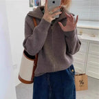 Chic Women's Knitted Cardigan with Zipper in Solid Color
