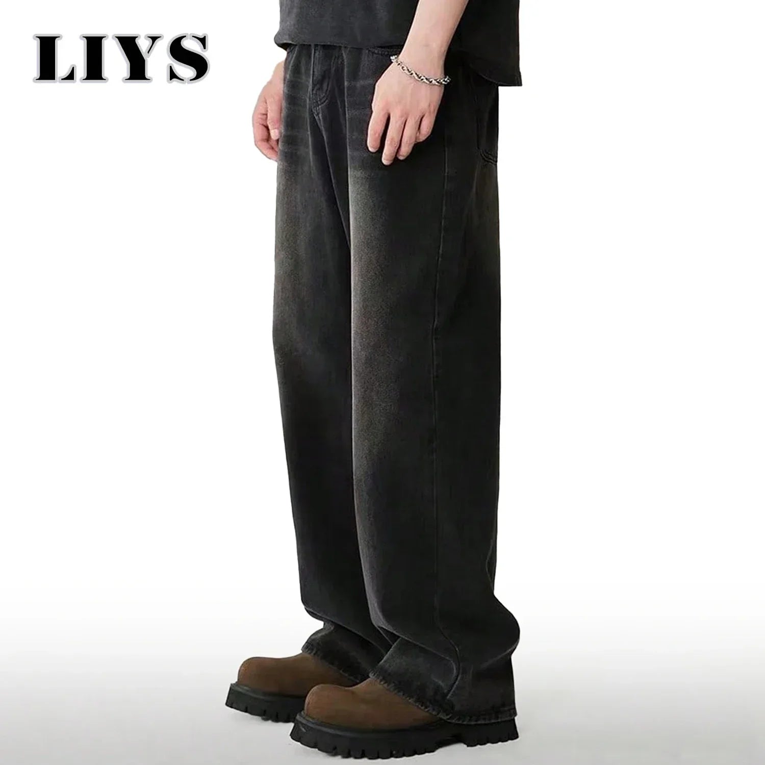 Loose Wide Leg Jeans for Men in Black and Gray