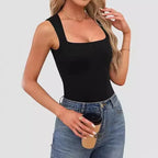 Slimming Square Neck Sleeveless T-Shirt for Women