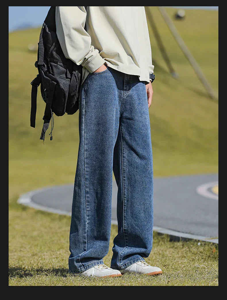 Loose Polyester Men's Jeans for Casual Spring and Autumn