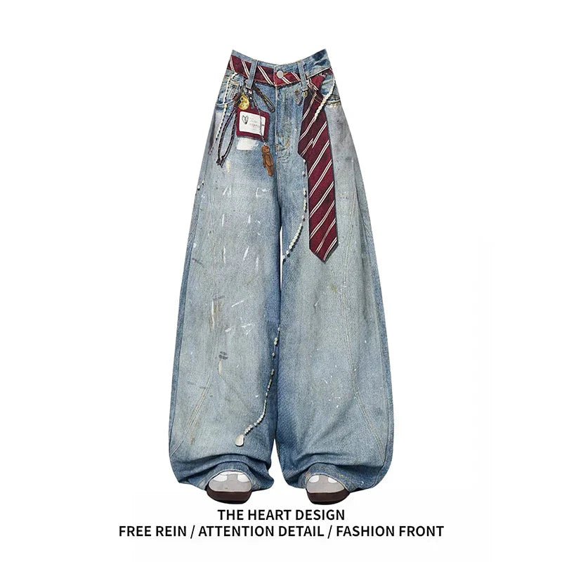 ZHIZOU Blue Baggy Jeans for Women - Vintage Y2K Style