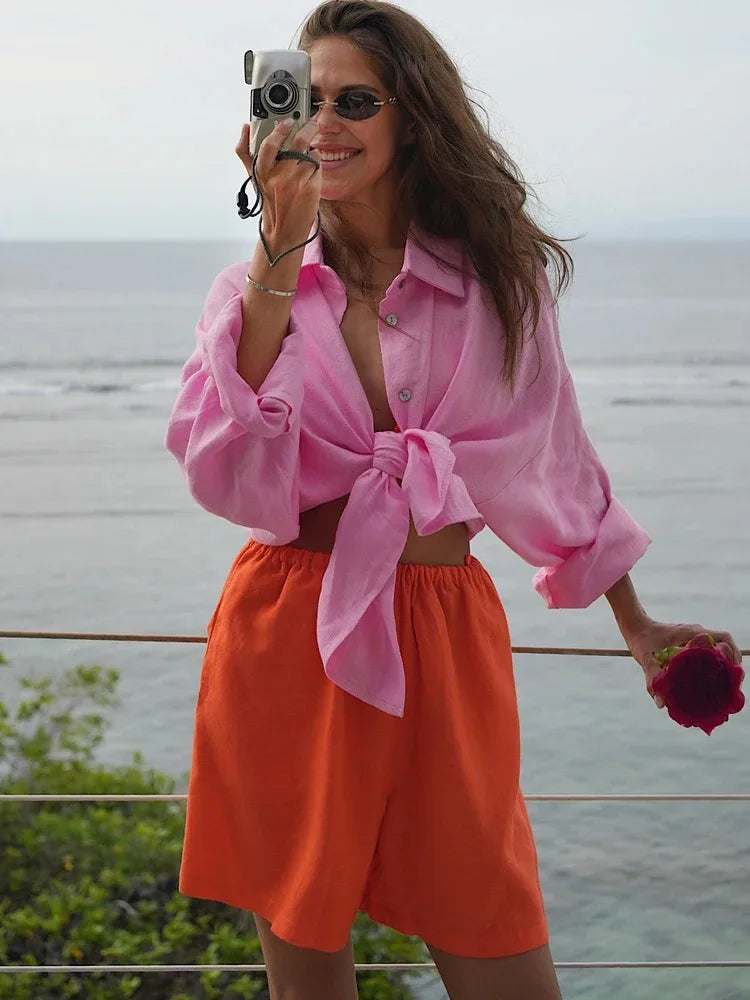 We.Fine Women's Cotton Long Sleeve Ruffled Blouse