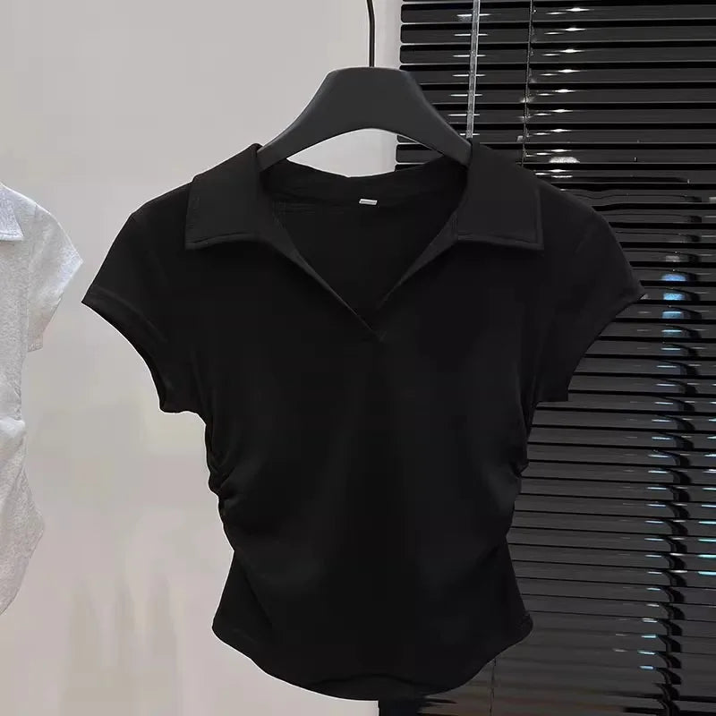 Cotton Summer Women's Slim Crop Polo T-Shirt