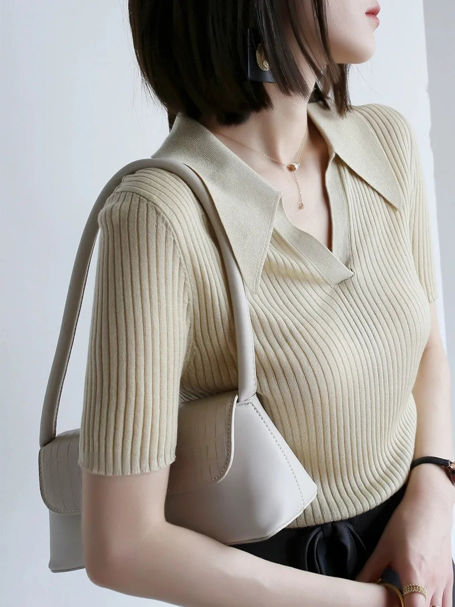 Lyocell Polo-Neck Short Sleeve Women's T-Shirt