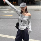 Cropped Off Shoulder Knitted Pullover for Women