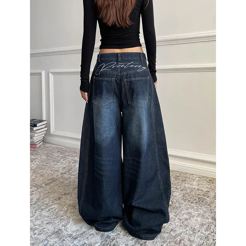 Blue Wide Leg Casual Denim Jeans for Women