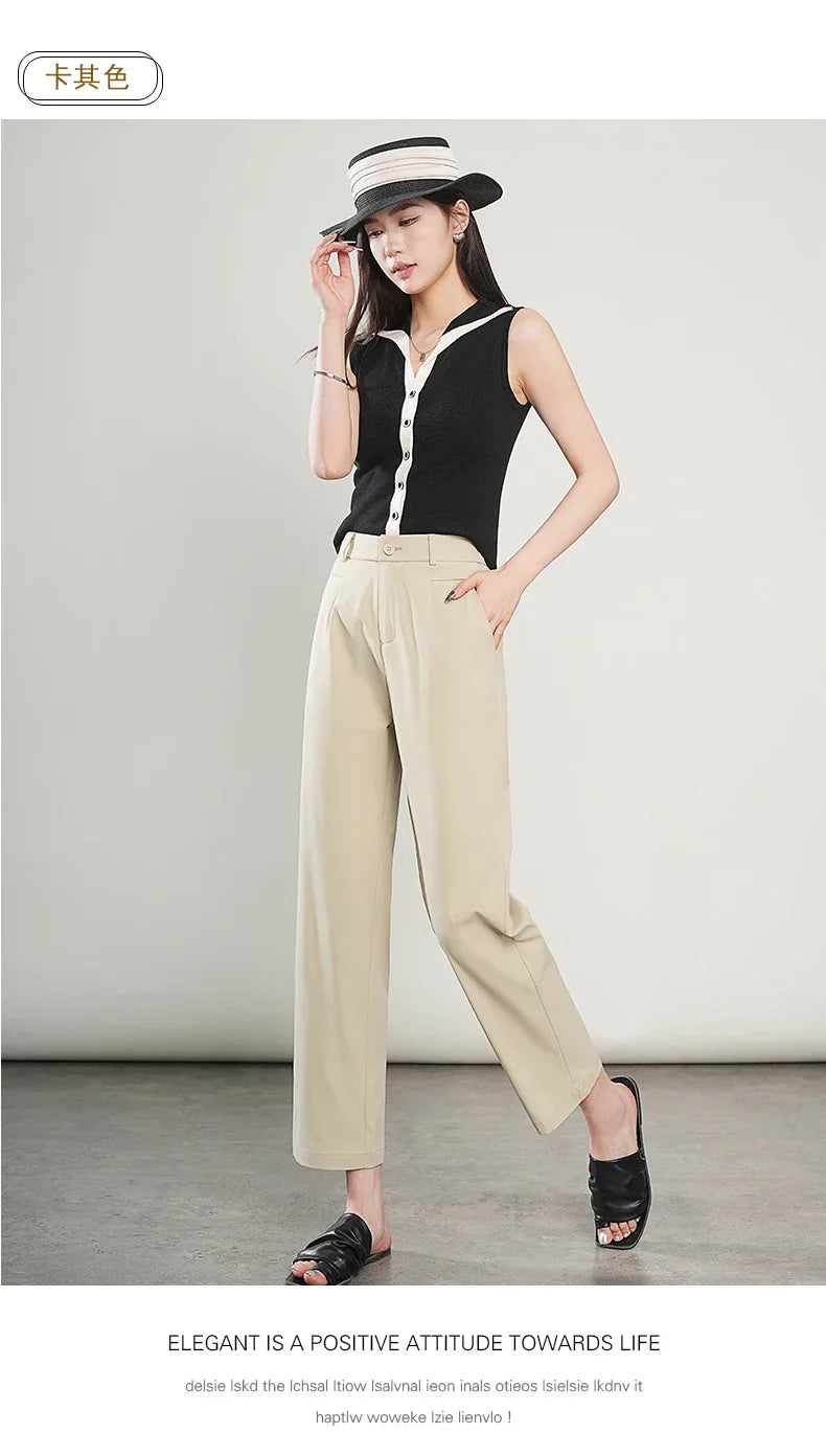 High-Waisted Lightweight Cropped Pants for Women