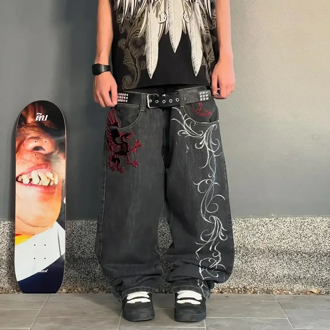 Cargo Pants for Women - Embroidered Baggy Jeans