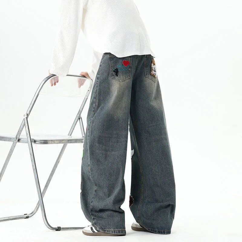 Y2K Streetwear Baggy Denim Jeans for Men in Blue