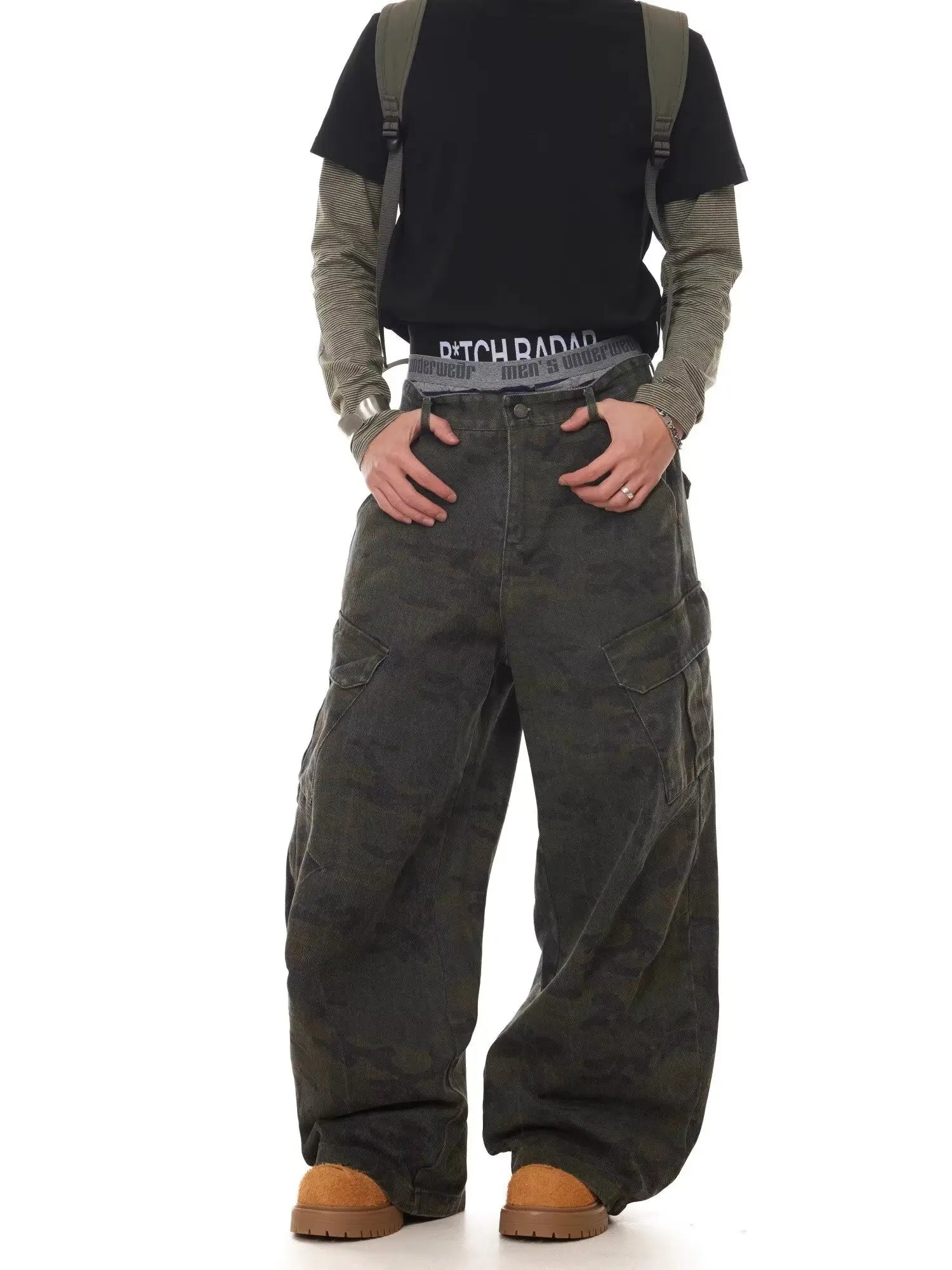 Camouflage Denim Baggy Wide-leg Pants for Men