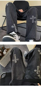 Y2K Embroidered Straight Denim Jeans for Men