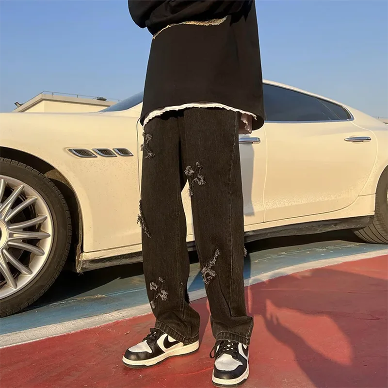 Y2K Embroidered Straight Denim Jeans for Men