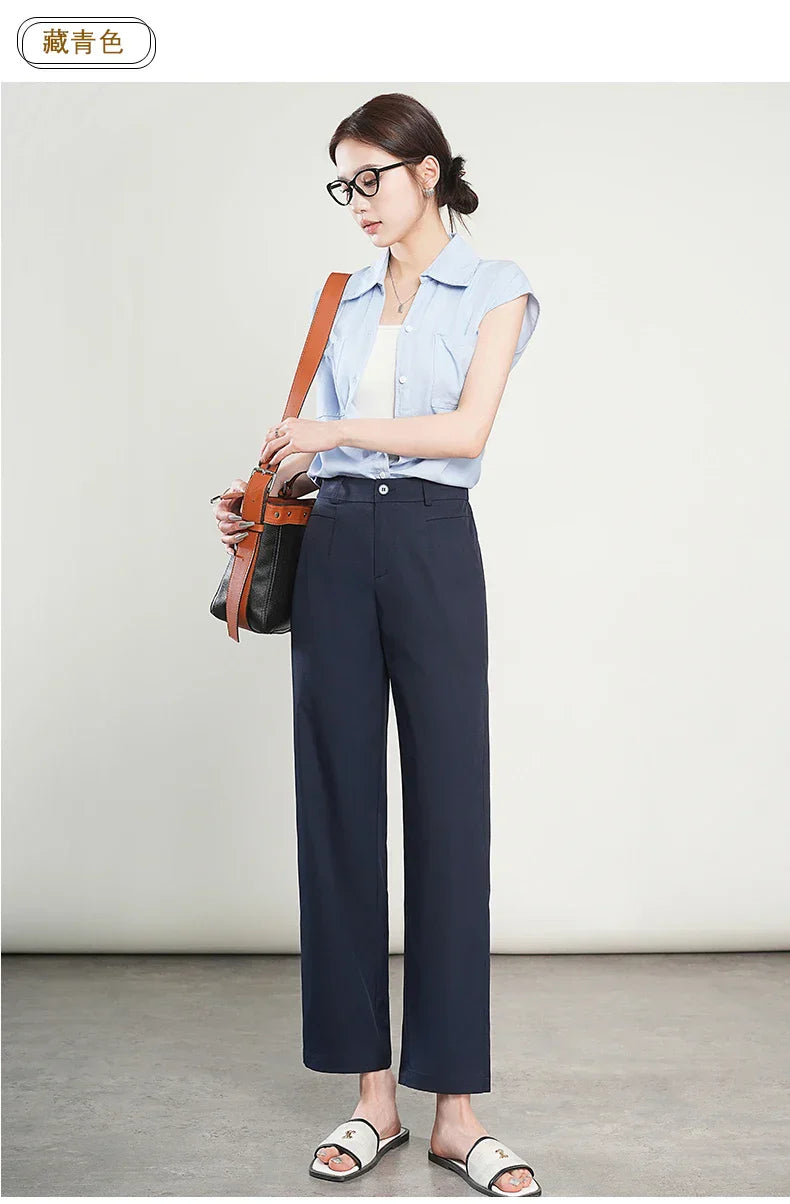 High-Waisted Lightweight Cropped Pants for Women