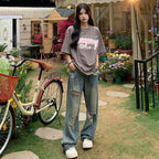 High Waist American Retro Hole-punched Jeans for Women