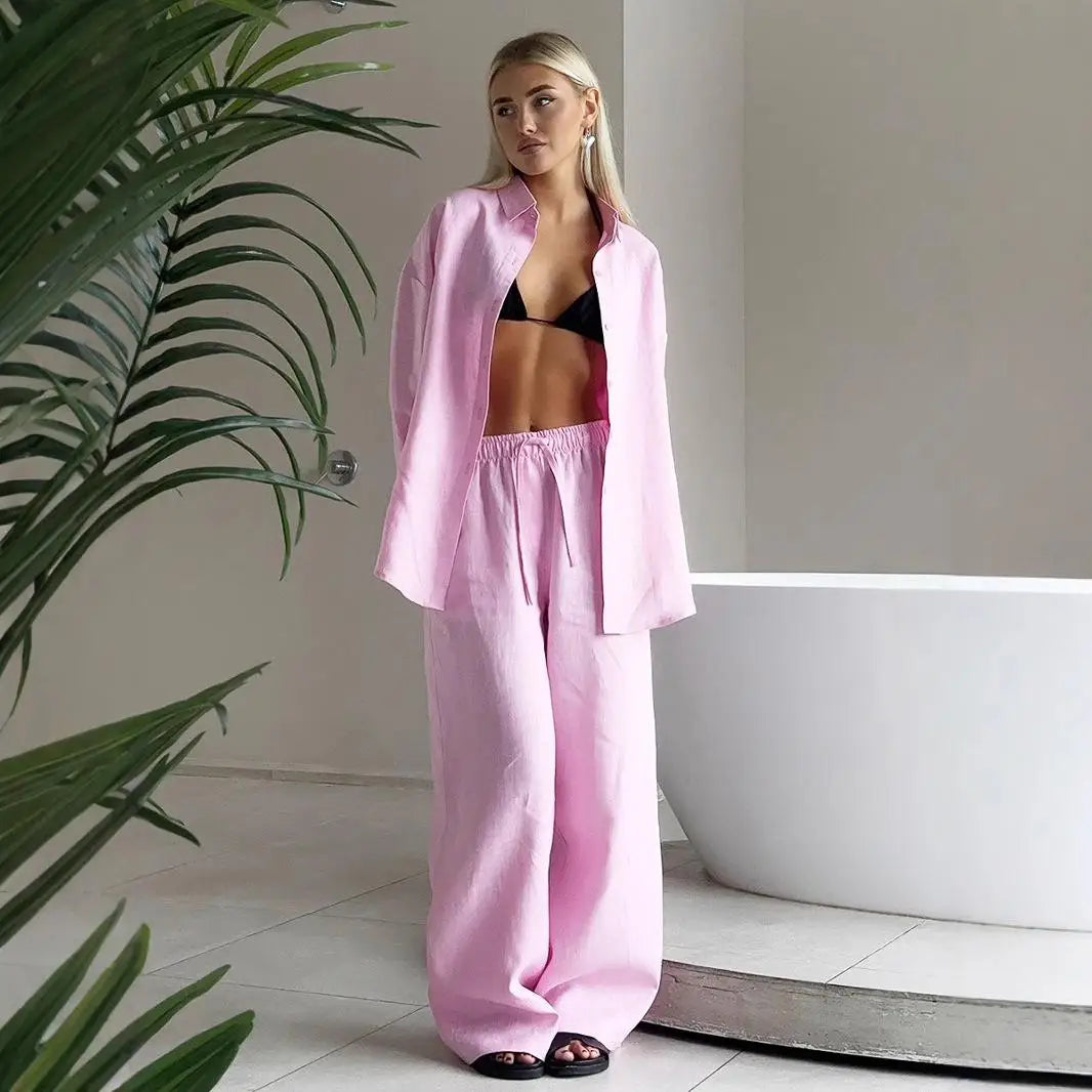Chic Women's Cotton-Linen Two-Piece Set for Office Wear
