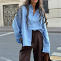 We.Fine Women's Cotton Long Sleeve Ruffled Blouse