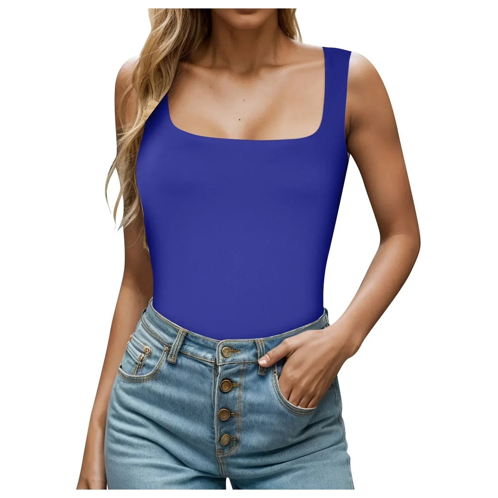 Slimming Square Neck Sleeveless T-Shirt for Women