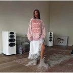 Oversized Letter Jacquard Knit Pullover for Women