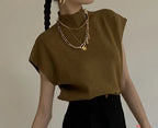 Mock Neck Solid Knit Vest for Office Ladies