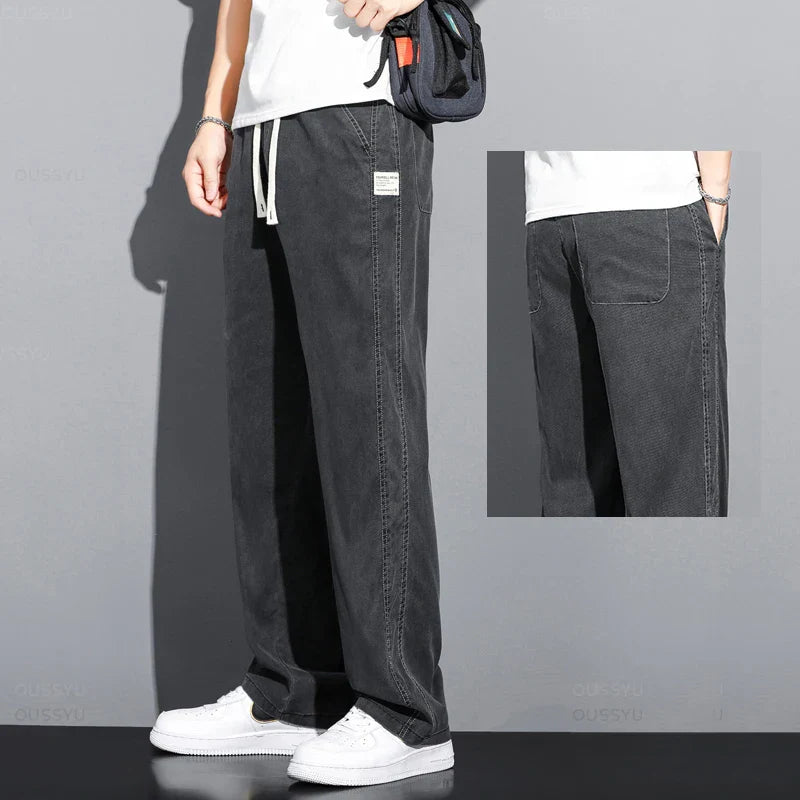 Men's Summer Loose Lyocell Jeans with Drawstring Waist