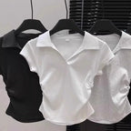Cotton Summer Women's Slim Crop Polo T-Shirt