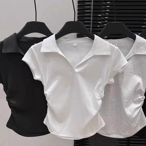Cotton Summer Women's Slim Crop Polo T-Shirt