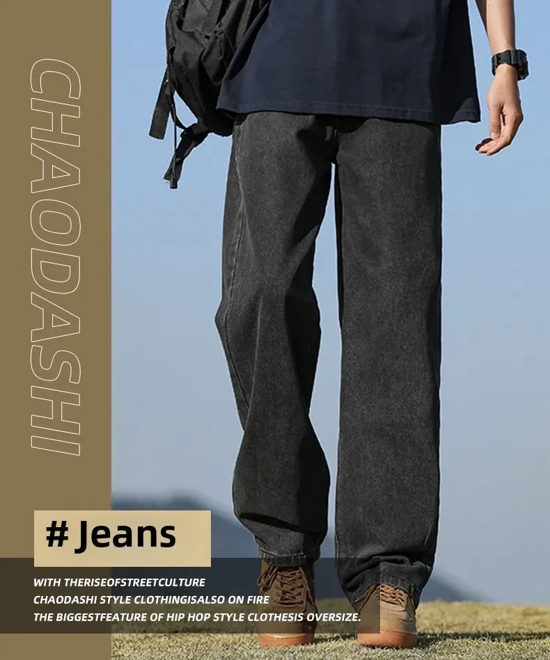 Loose Polyester Men's Jeans for Casual Spring and Autumn