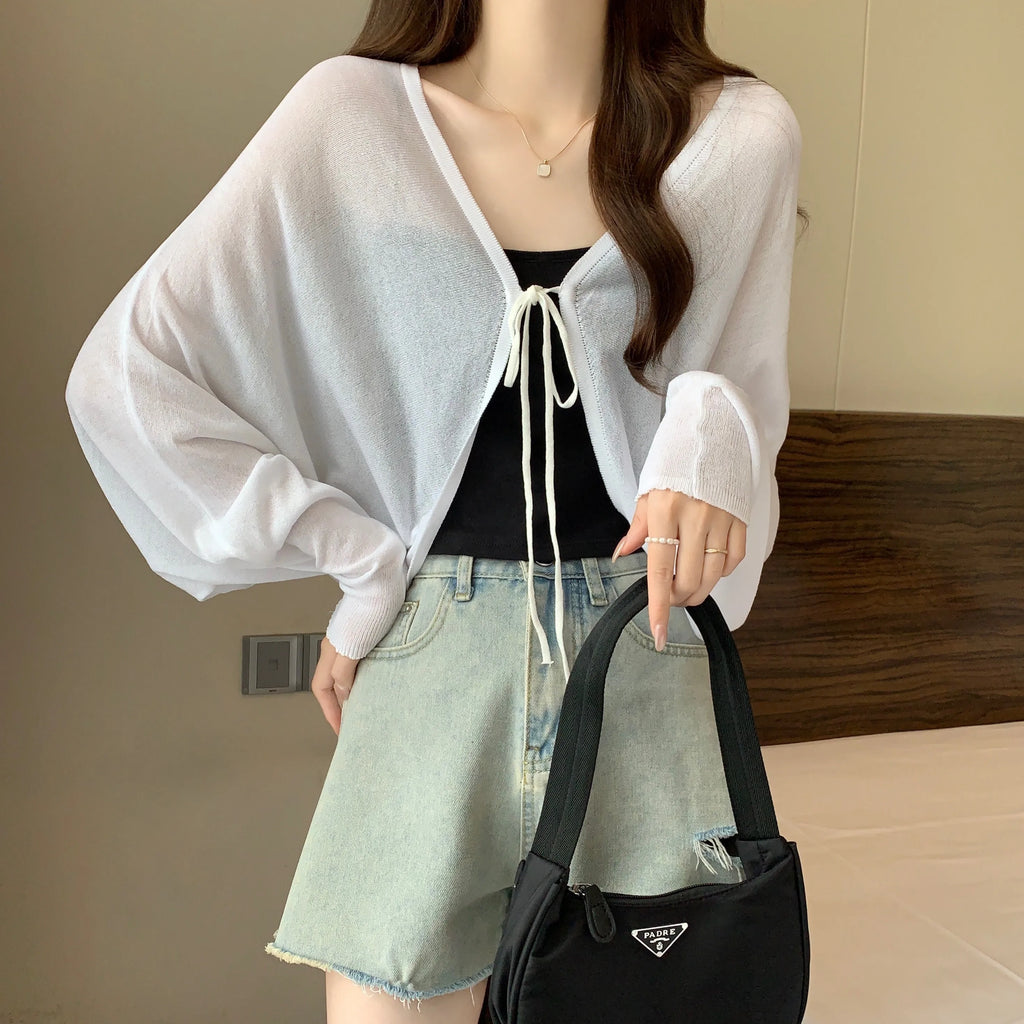 Black Ice Silk Summer Cardigan for Women - Large Size