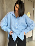 We.Fine Women's Cotton Long Sleeve Ruffled Blouse
