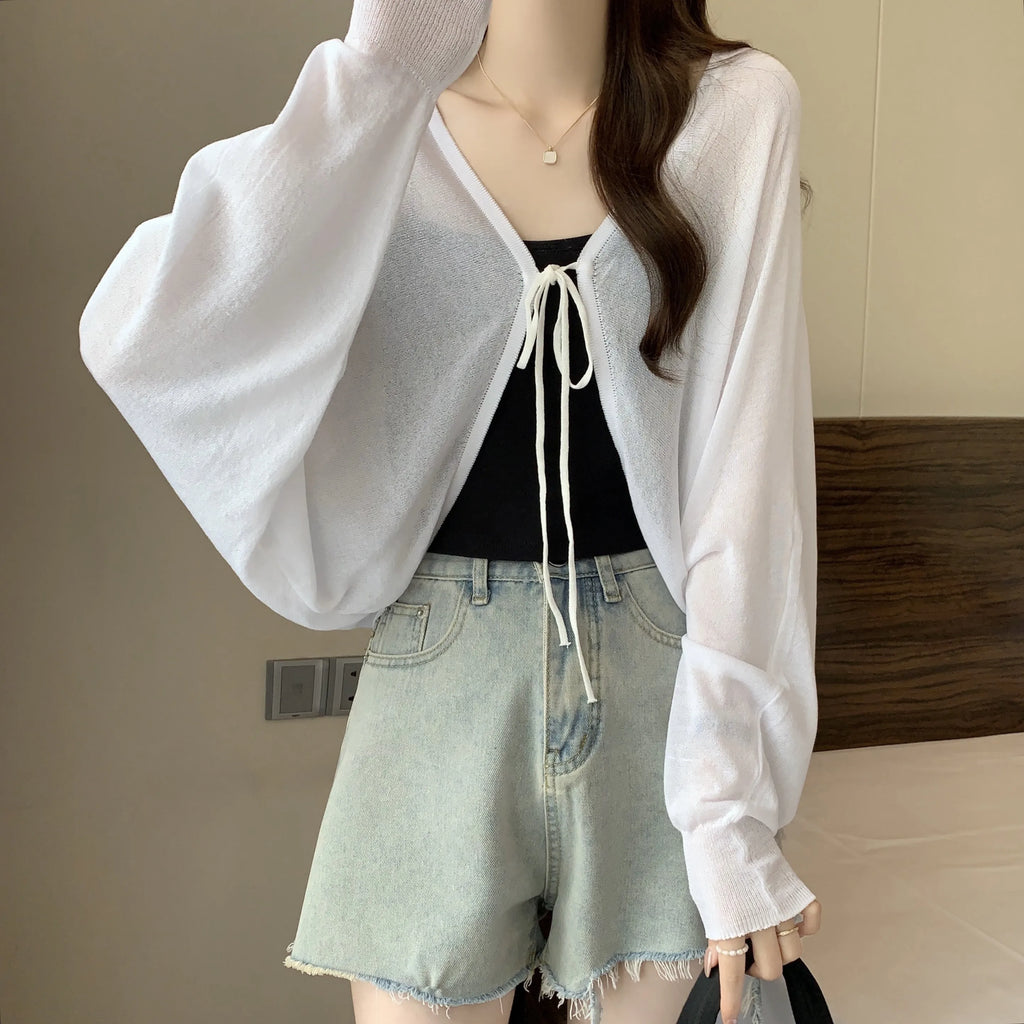 Black Ice Silk Summer Cardigan for Women - Large Size